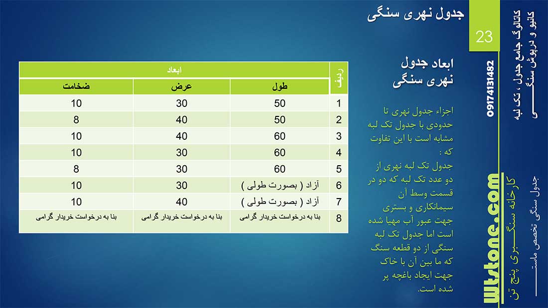 نمونه کار سنگ جدول و تک لبه سنگی و جدول سنگی و جدول کانیو سنگی